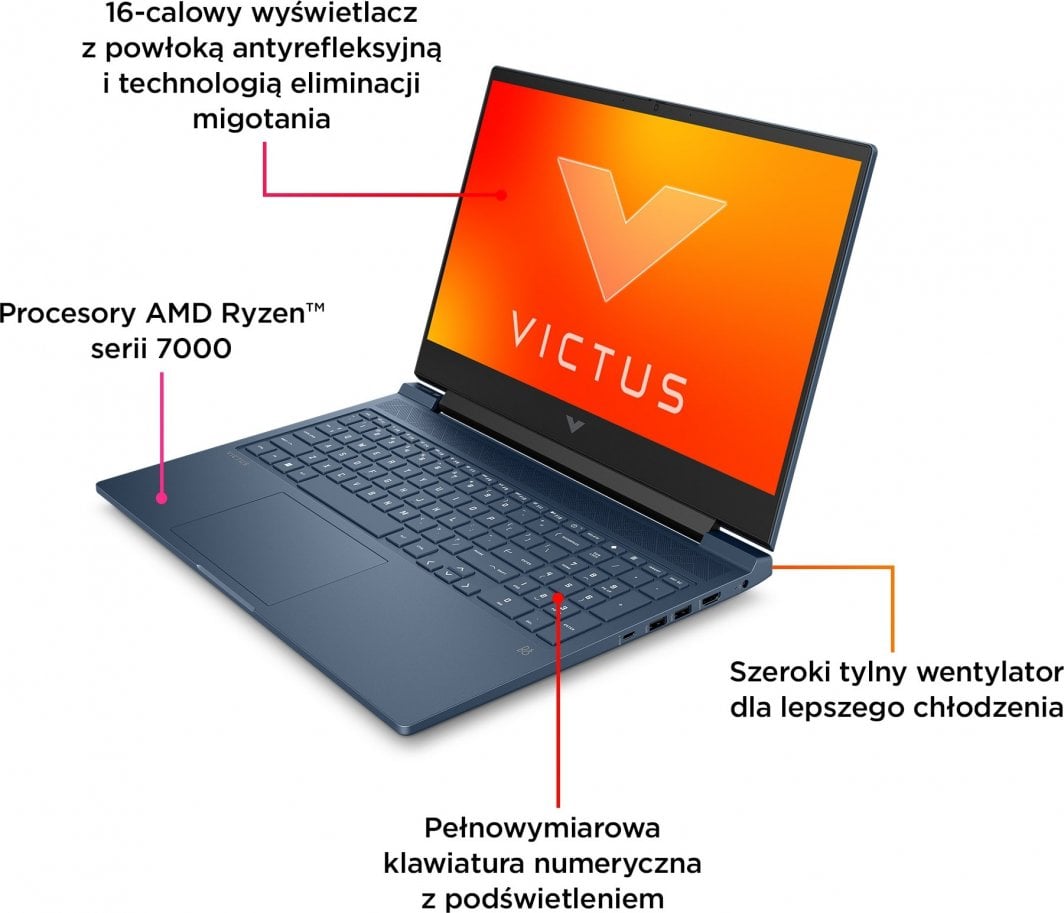 Laptop HP Victus 16, 16" 144 Hz, AMD Ryzen 5 7640HS, 16 GB RAM, 512 GB SSD, Nvidia GeForce RTX 4050, i kaltër