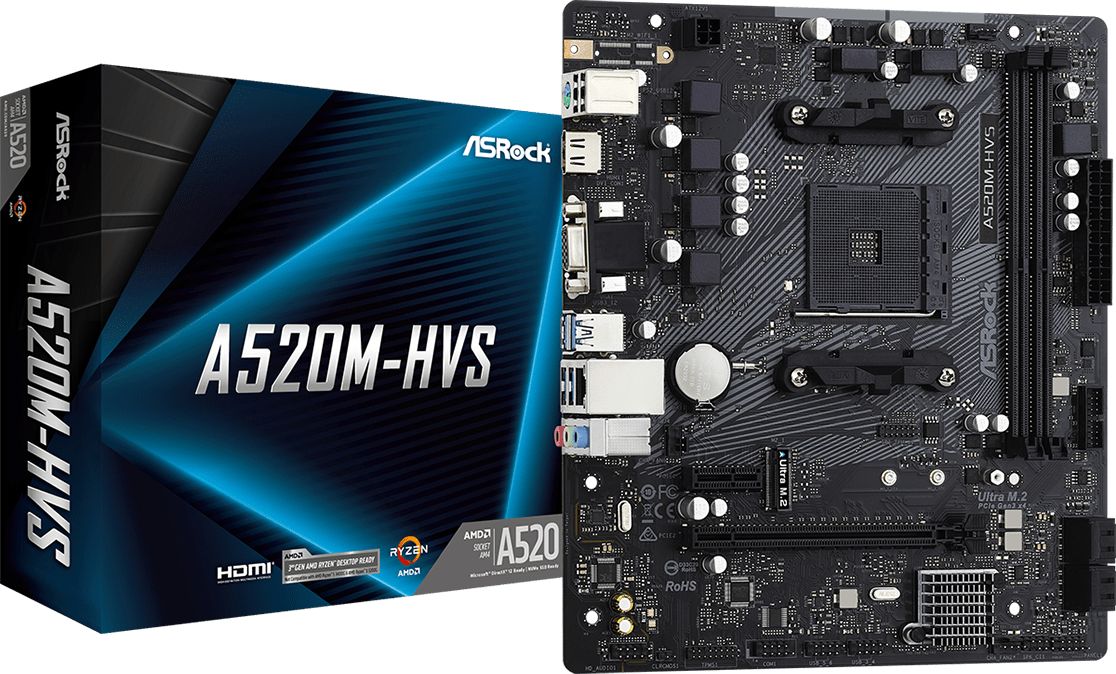 Pllakë amë ASRock A520M-HVS, AMD A520, Micro ATX, Socket AM4 Pllakë amë ASRock A520M-HVS, AMD A520, Micro ATX, Socket AM4