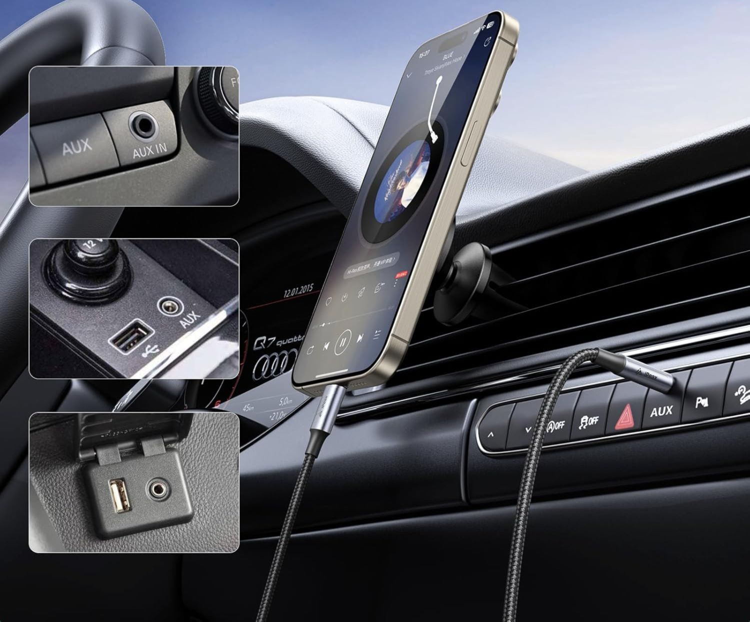 Karikues iPEAX USB-C, 3,5 mm jack, 1,5 m, i zi