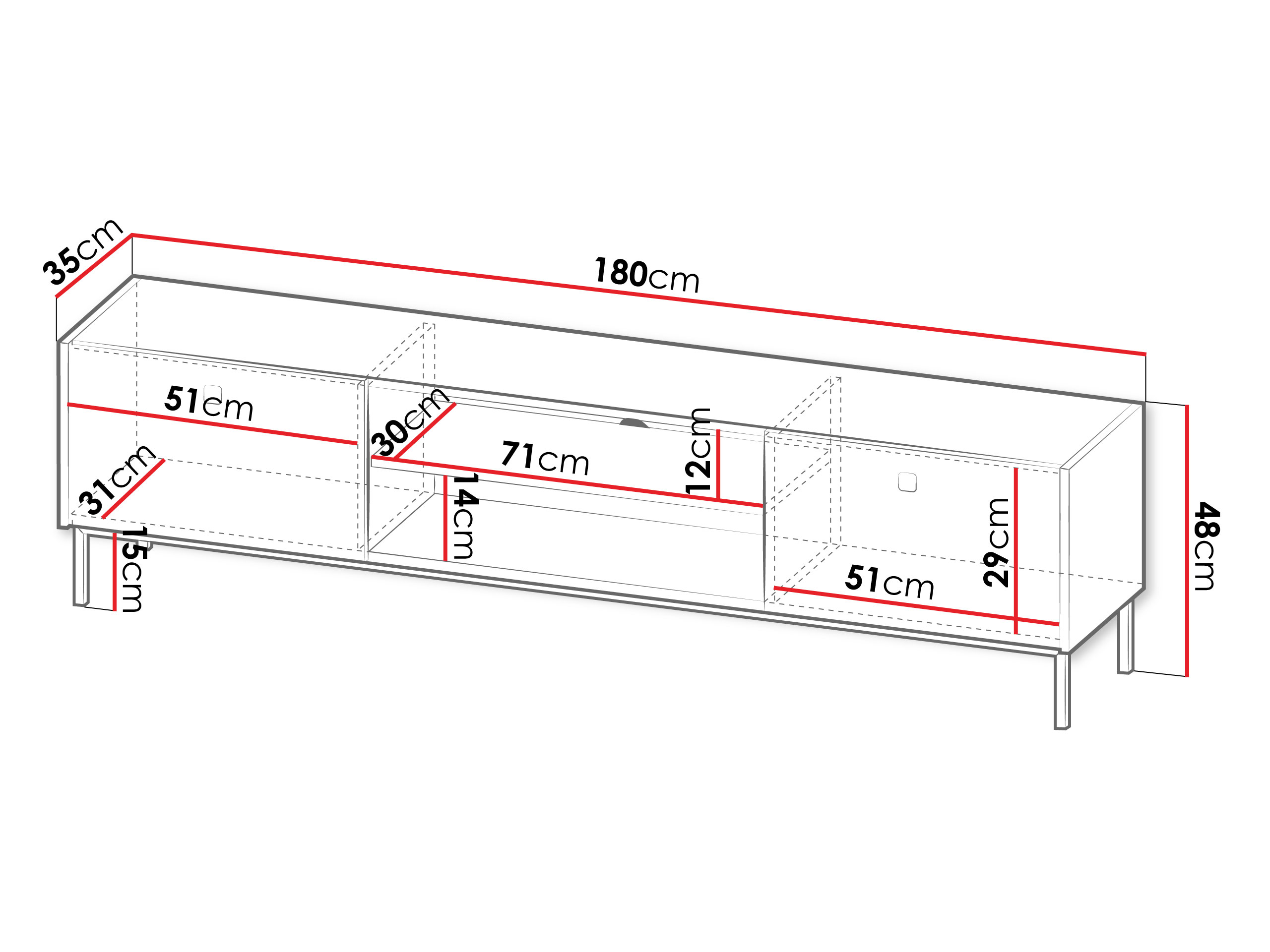 Komodë moderne për TV Priboz 2KW (180 x 48 x 35)