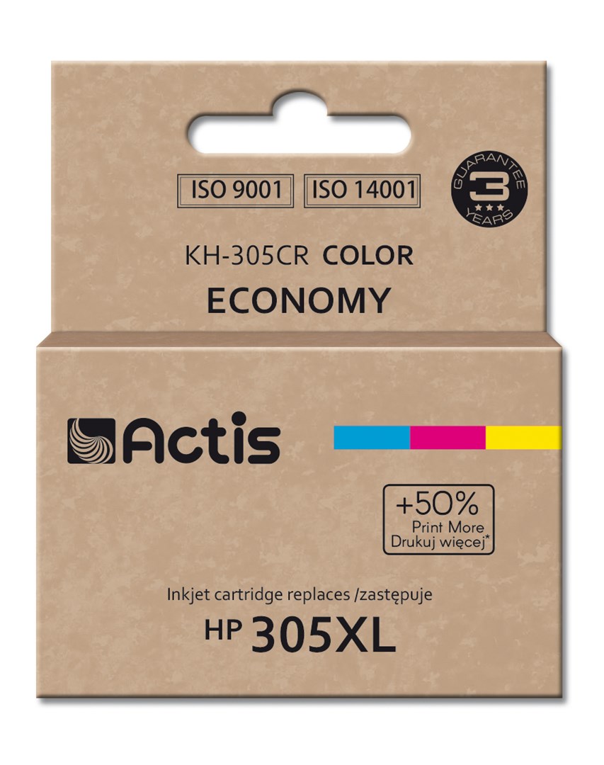 Ngjyrë për printer Actis KH-305CR (zëvendësim për HP 305XL 3YM63AE), 18 ml, e kaltër / vjollcë /  e verdhë