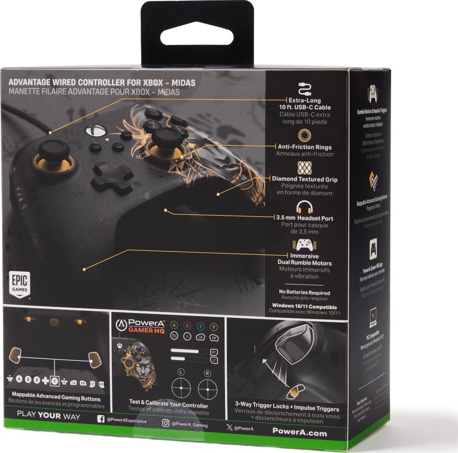 Kontroller PowerA XS Advantage Fortnite Midas, me kabllo, i zi