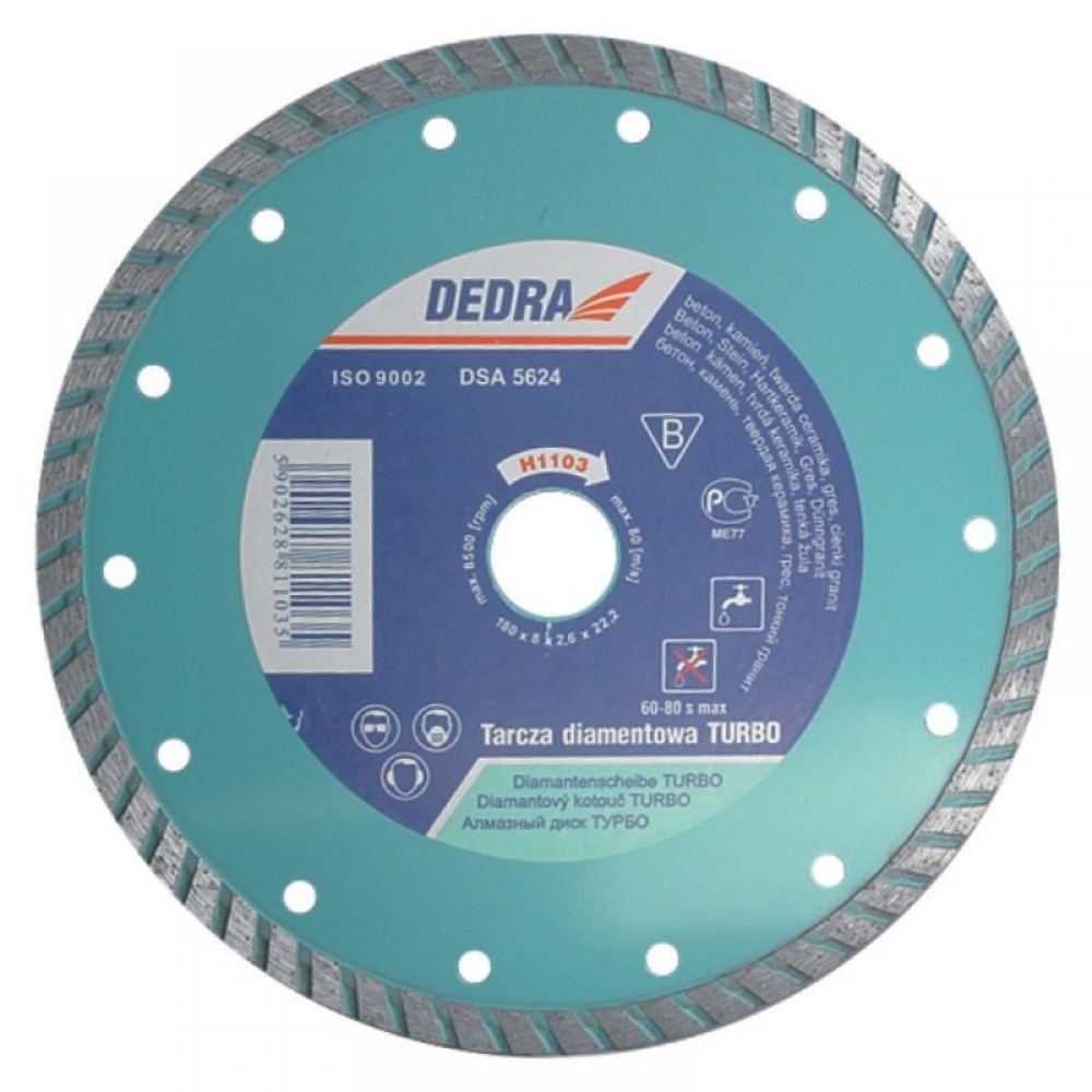 Dedra H1103 Турбо Дијамантски Диск за Сечење, 180 mm/22.2 mm