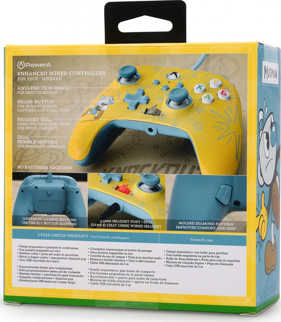Kontroller PowerA XS Enhanced Cuphead, me kabllo, i verdhë