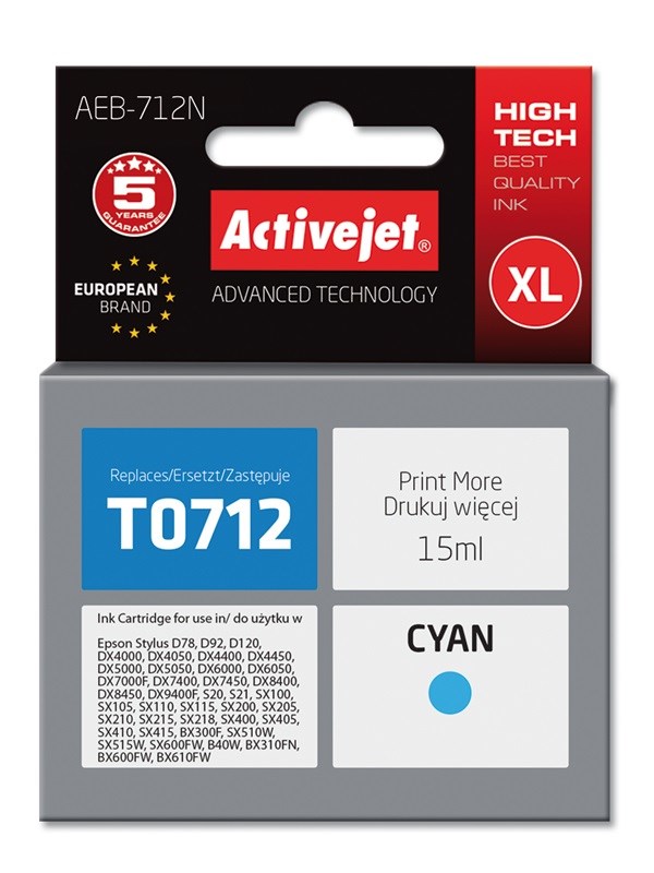 Ngjyrë për printer Activejet AEB-712N (zëvendësim për Epson T0712, T0892, T1002), 15 ml, e kaltër Ngjyrë për printer Activejet AEB-712N (zëvendësim për Epson T0712, T0892, T1002), 15 ml, e kaltër