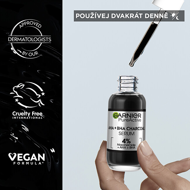 Garnier PureActive AHA + BHA Charcoal Серум против несовршености, 30 ml