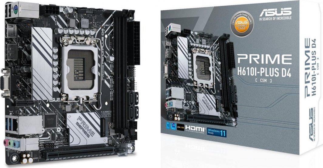 Pllakë amë ASUS PRIME H610I-PLUS D4-CSM, Intel H610, Socket 1700, 2 slota, Mini ITX