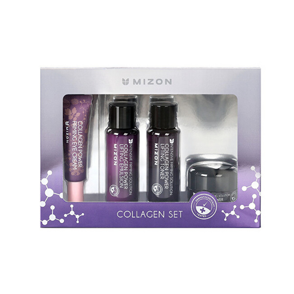 Set për lëkurë MIZON Collagen, tonik lifting 40 ml + emulsion lifting 40 ml + krem për sy 10 ml + krem lifting 15 ml Set për lëkurë MIZON Collagen, tonik lifting 40 ml + emulsion lifting 40 ml + krem për sy 10 ml + krem lifting 15 ml