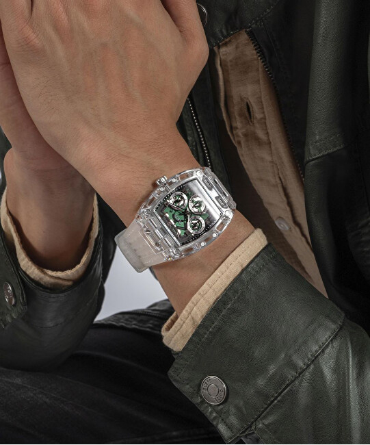 Orë për meshkuj GUESS Phoenix GW0499G8, e argjendtë/gjelbër