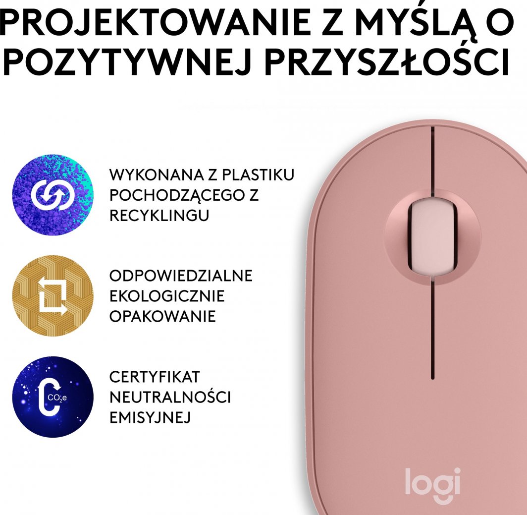 Maus Logitech Pebble, wireless, Bluetooth, rozë