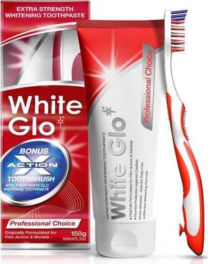 Set pastë zbardhuese për dhëmbë White Glo Extra Strength Whitening Toothpaste 2in1 me furçë dhe ujë pastrues, 150g