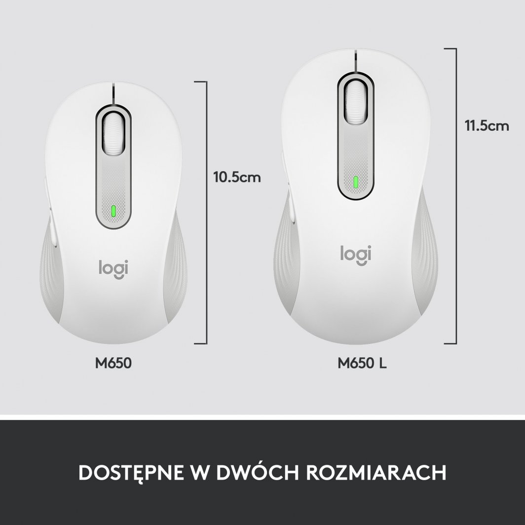 Maus Logitech M650, wireless, Bluetooth, USB, i bardhë dhe i hirt