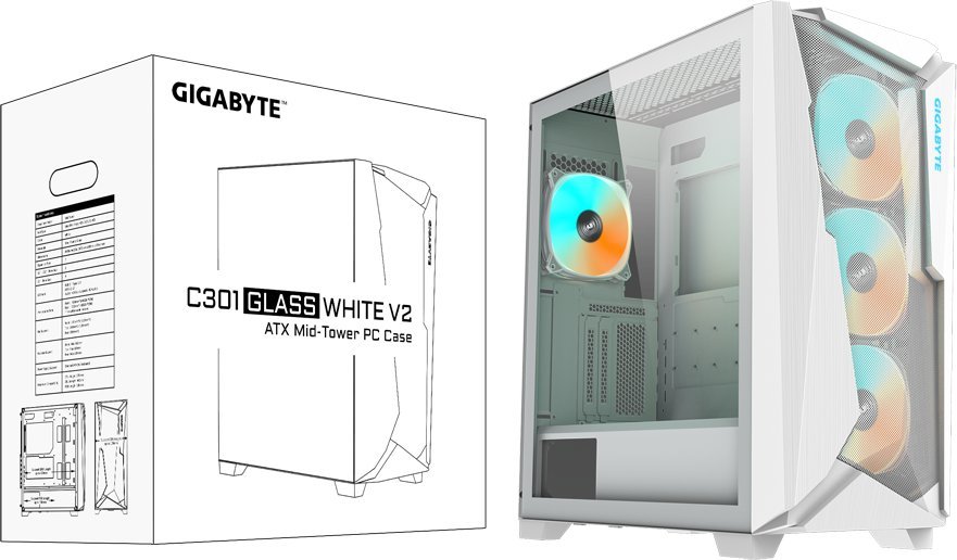 Kasë Gigabyte C301 Glass White V2, Midi Tower