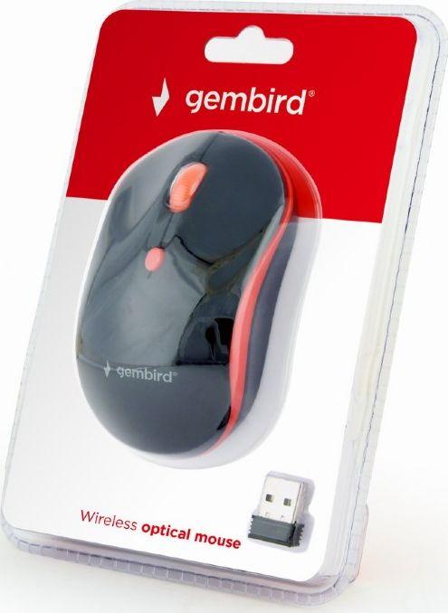 Maus Gembird MUSW-4B-03-R, wireless, USB, i zi dhe i kuq