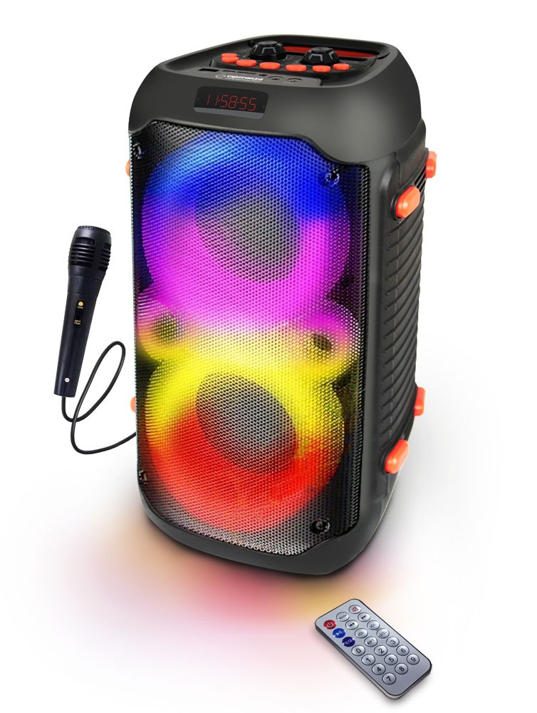 Комплет звучници и микрофон Esperanza EP156, Bluetooth, FM, RGB LED, 20W, црн