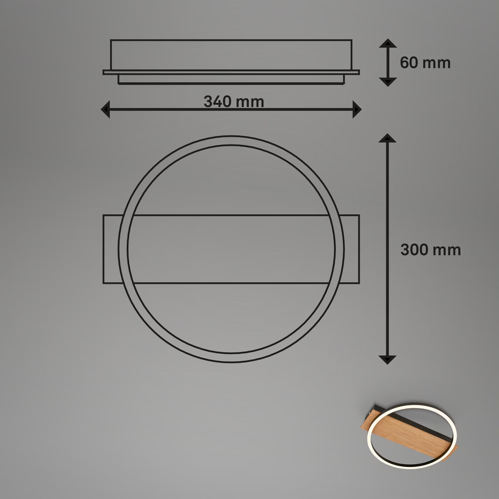 Ndriçues Briloner LED 13 W,  1400 lm, 3000K, 34×30×6cm, i zi/kafe