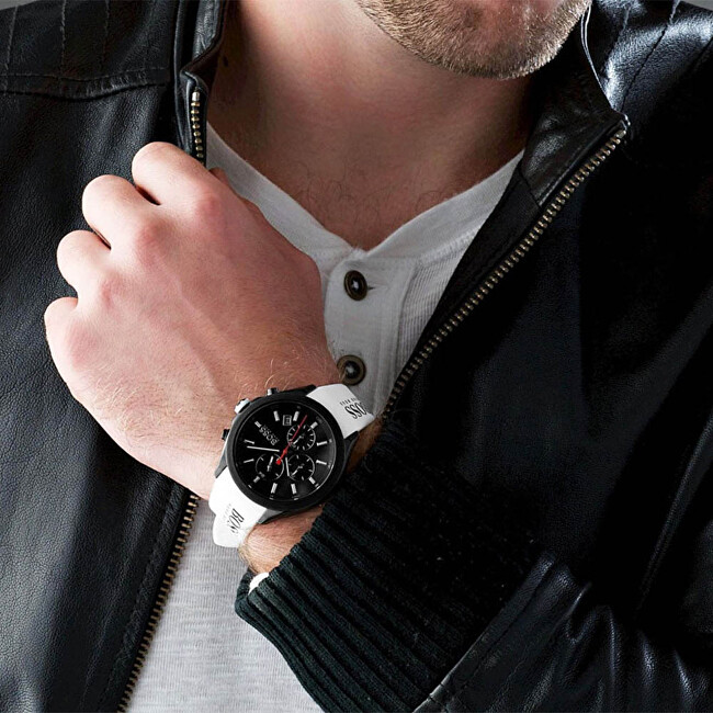 Orë dore për meshkuj Hugo Boss Velocity 1513718, e bardhë/zezë
