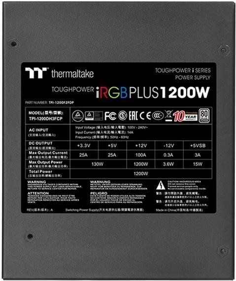 Burim energjie Thermaltake Toughpower iRGB 80 Plus PS-TPI-1200F2FDPE-1 ATX, 1200W
