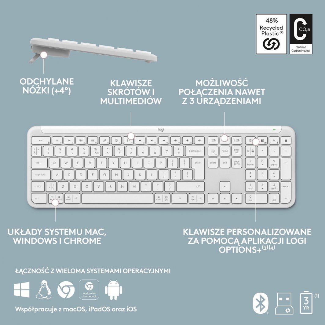 Tastierë Logitech K950, wireless, US INTL, e bardhë