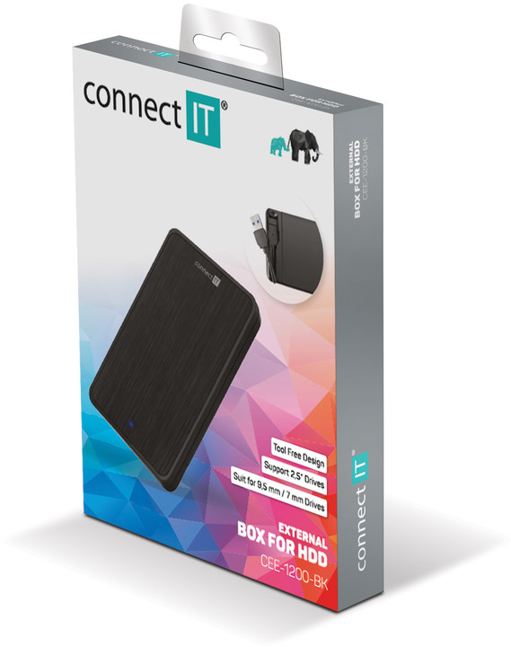 Kuti hard disku Connect IT ToolFree Lite, USB3.0, e zezë