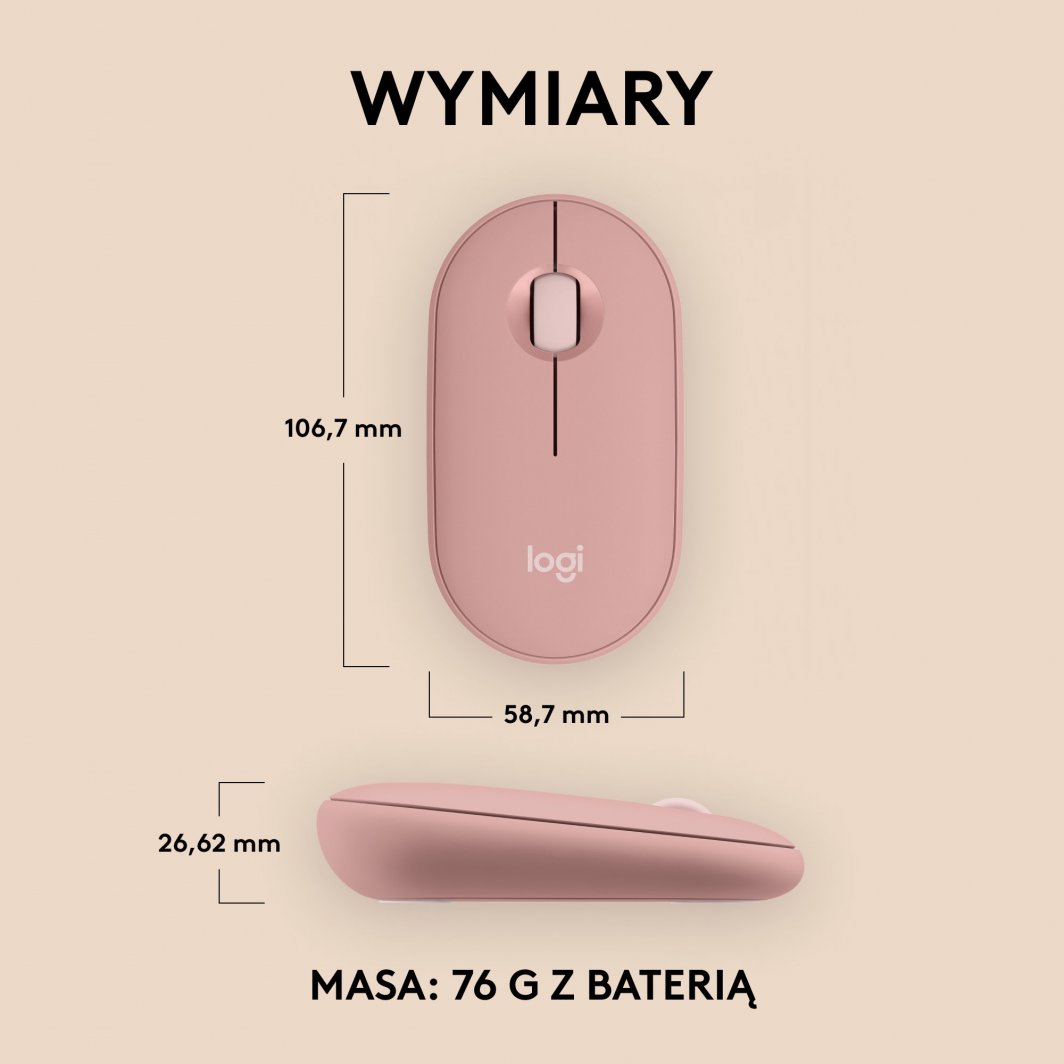 Maus Logitech Pebble, wireless, Bluetooth, rozë
