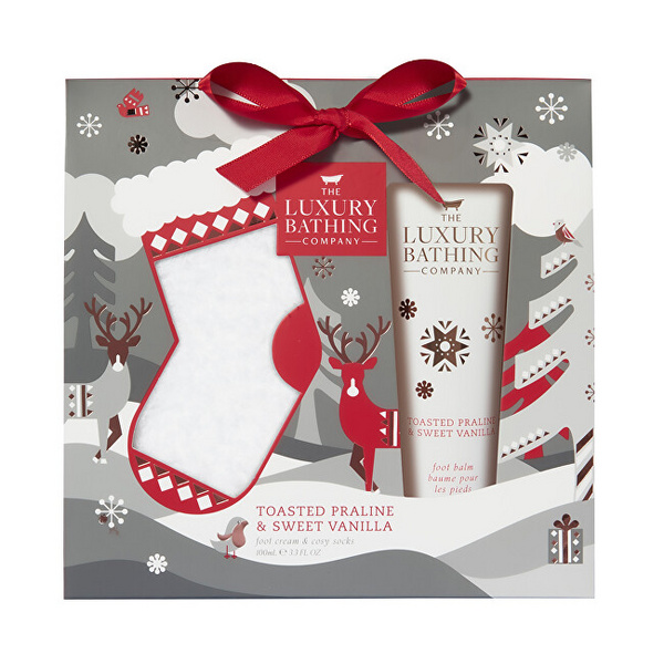Set për shputa The Luxury Bathing Company Christmas Cookies and Vanilla, balsam për shputa 100 ml + çorape të bardha