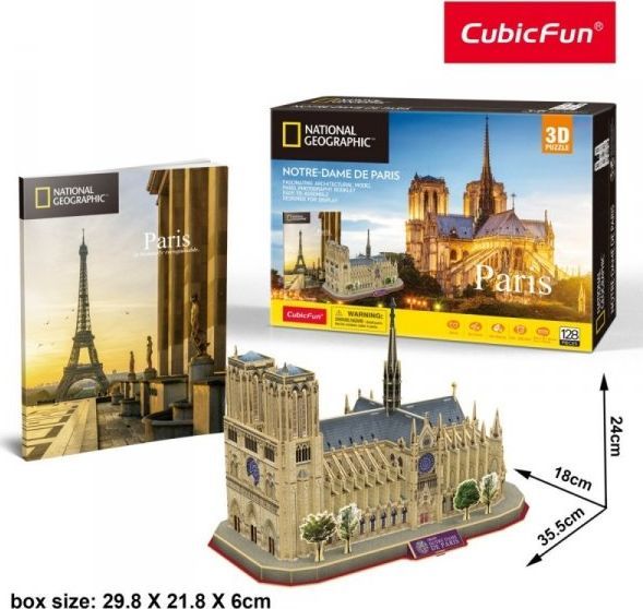 Set puzzle 3D Cubicfun Notre Dame De Paris, 128 elemente