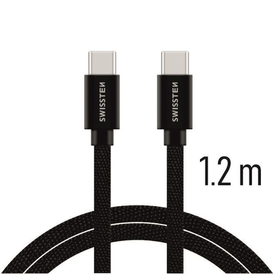 Kabllo tekstili Swissten USB-C / USB-C, 1.2m, e zezë