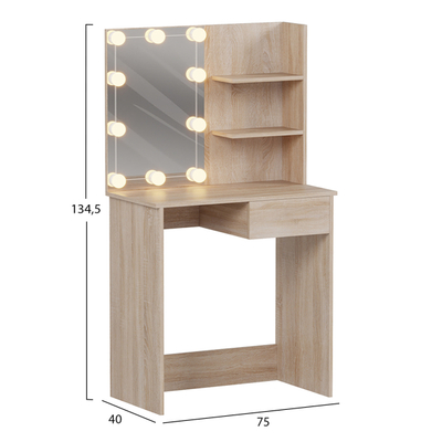Tavolinë grimi me dritë LED dhe rafte Lauryn Melaminë 75x40x134.5Hcm (HM2501.01)