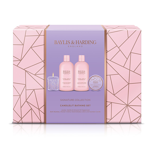 Set për femra Baylis&Harding Jojoba & Vanilla, krem dushi 300 ml + shkumë banjoje 300 ml + qumësht për trup dhe duar 50 ml + qiri aromatik 60 g