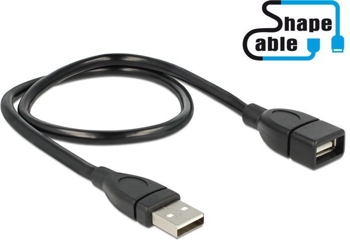 Kabllo Delock ShapeCable USB, MF, 0.5m, e zezë