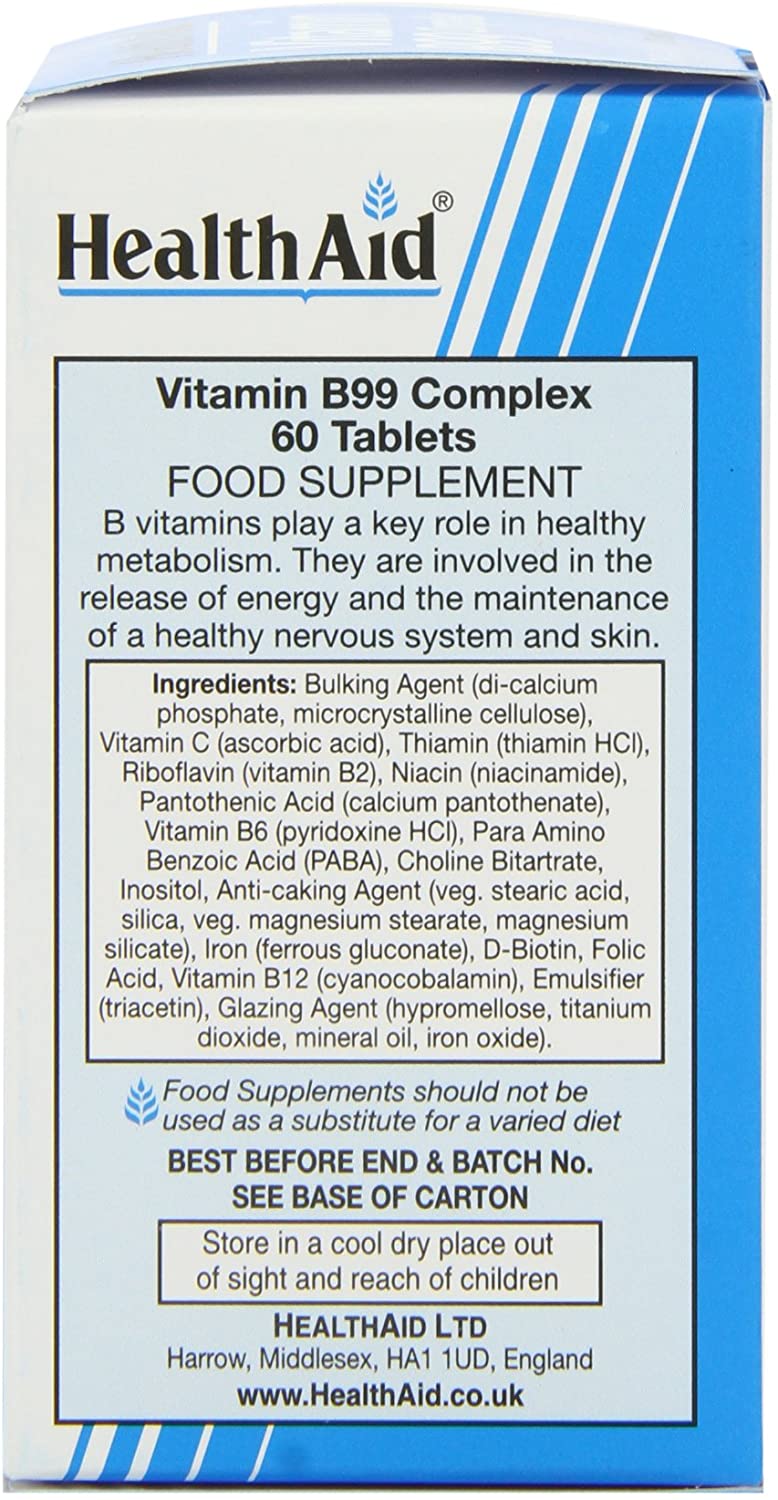 Tableta Vitamin B99 Complex nga HealthAid, 60 copë