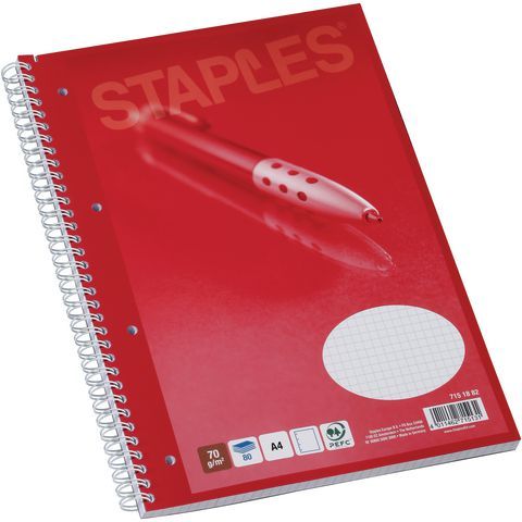Fletore STAPLES A4, 80 fletë 80g, spirale anash (C71510) Fletore STAPLES A4, 80 fletë 80g, spirale anash (C71510)