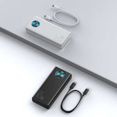 Powerbank me ekran dixhital Baseus Ambilight Overseas Edi QC, 30000mAh, 100W, i zi + kabllo USB-C/USB-C 1m, e zezë