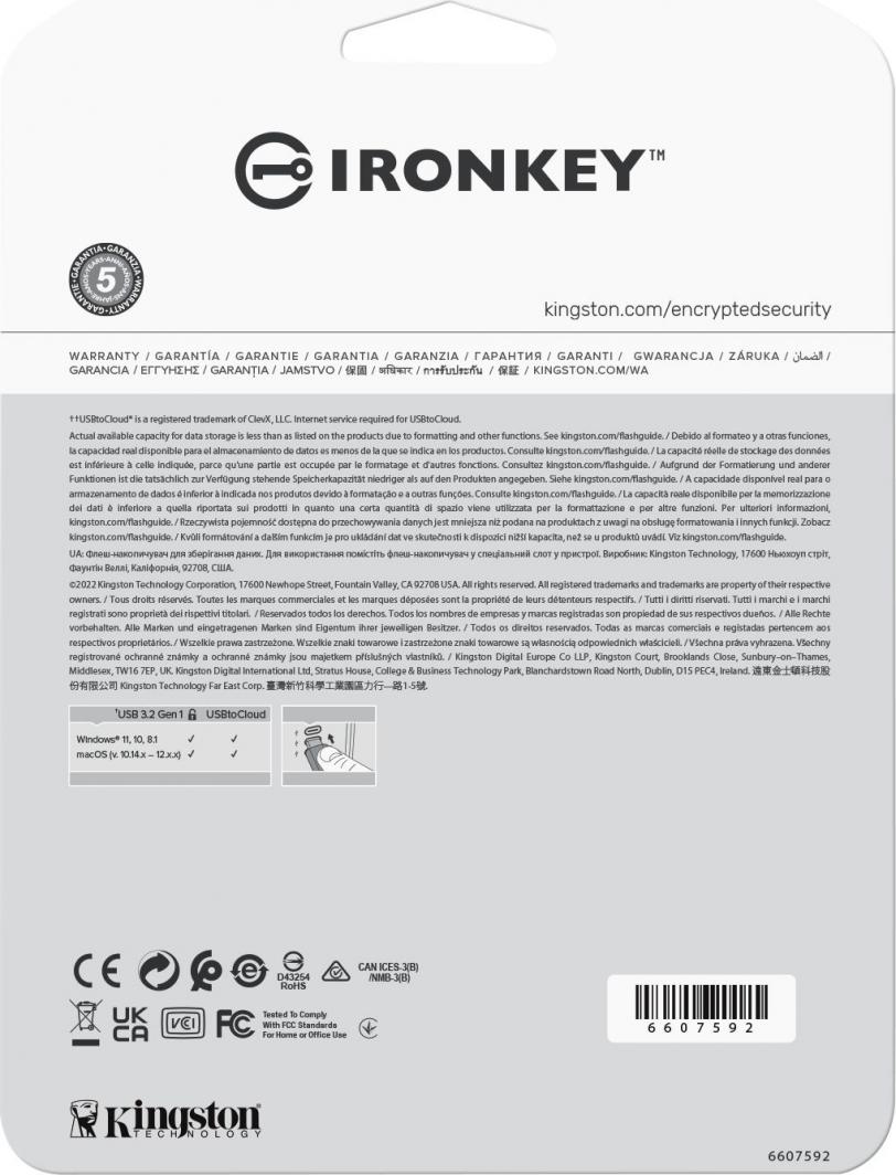 USB Pendrive Kingston IronKey Locker+ 50, 32GB, i hirtë