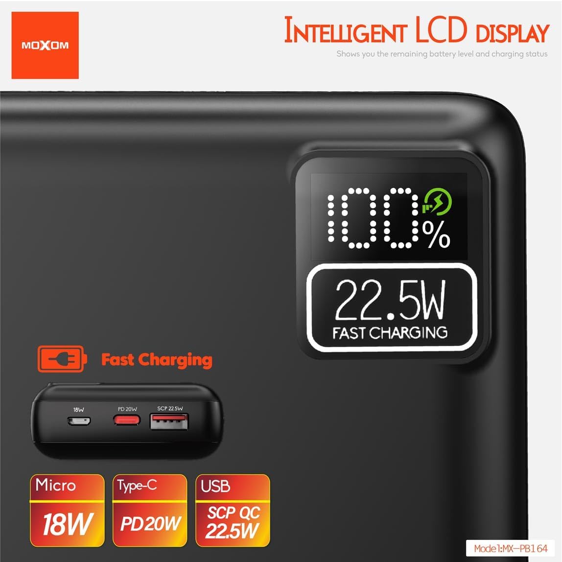Power Bank Moxom, 20000mAh, 22.5W, i zi