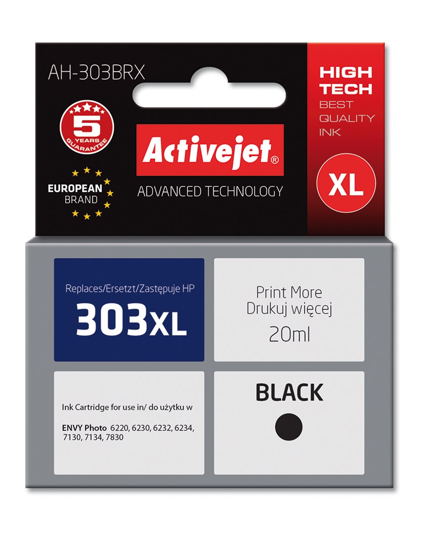 Ngjyrë për printer Activejet AH-303BRX (zëvendësim për HP 303XL T6N04AE), 20 ml, e zezë Ngjyrë për printer Activejet AH-303BRX (zëvendësim për HP 303XL T6N04AE), 20 ml, e zezë