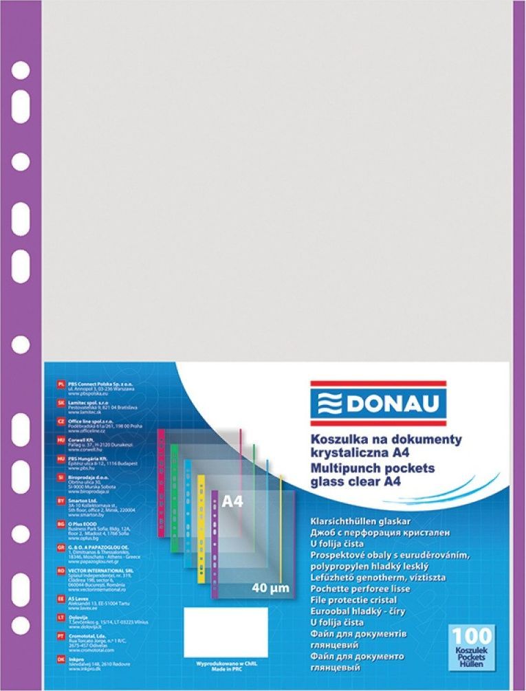 Donau Перфорирани Џебови, PP, A4, 40 Микрони, Виолетов Раб