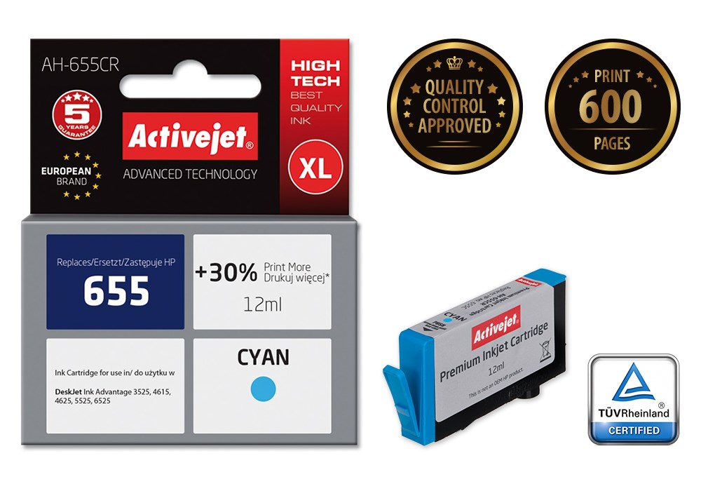Ngjyrë për printer Activejet AH-655CR (zëvendësim për HP 655 CZ110AE), 12 ml, e kaltër