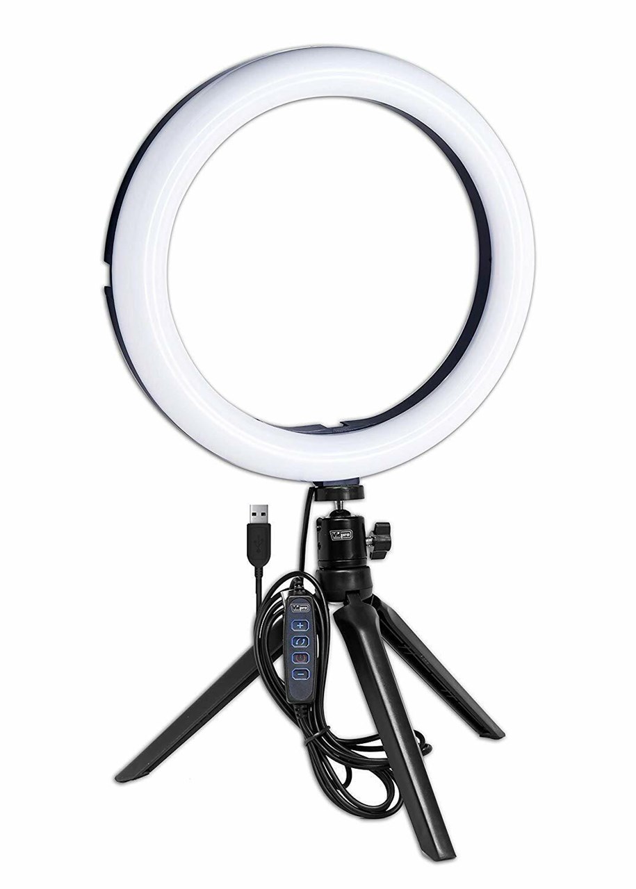 Dritë LED në formë unaze Nrubi, 15cm + mini tripod, e zezë