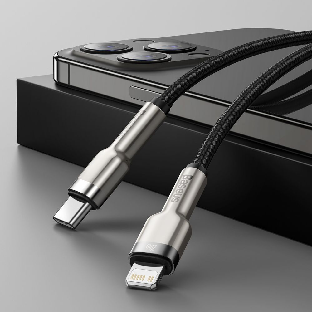 Kabllo USB Baseus (CATLJK-01), USB-C në Lightning, 0.25 m, e zezë