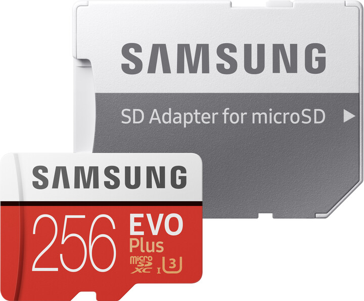 Kartë memorie Samsung EVO Plus Micro SDXC, 256 GB, UHS-I U3 + përshtatës SD