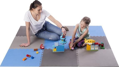 Shtresë për ushtrime One Fitness puzzle, 9 pjesë, e kaltër/e hirtë