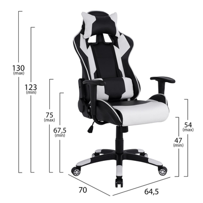 Karrige gaming 66.5×70–122–129 cm (HM1072.04), zezë/ bardhë