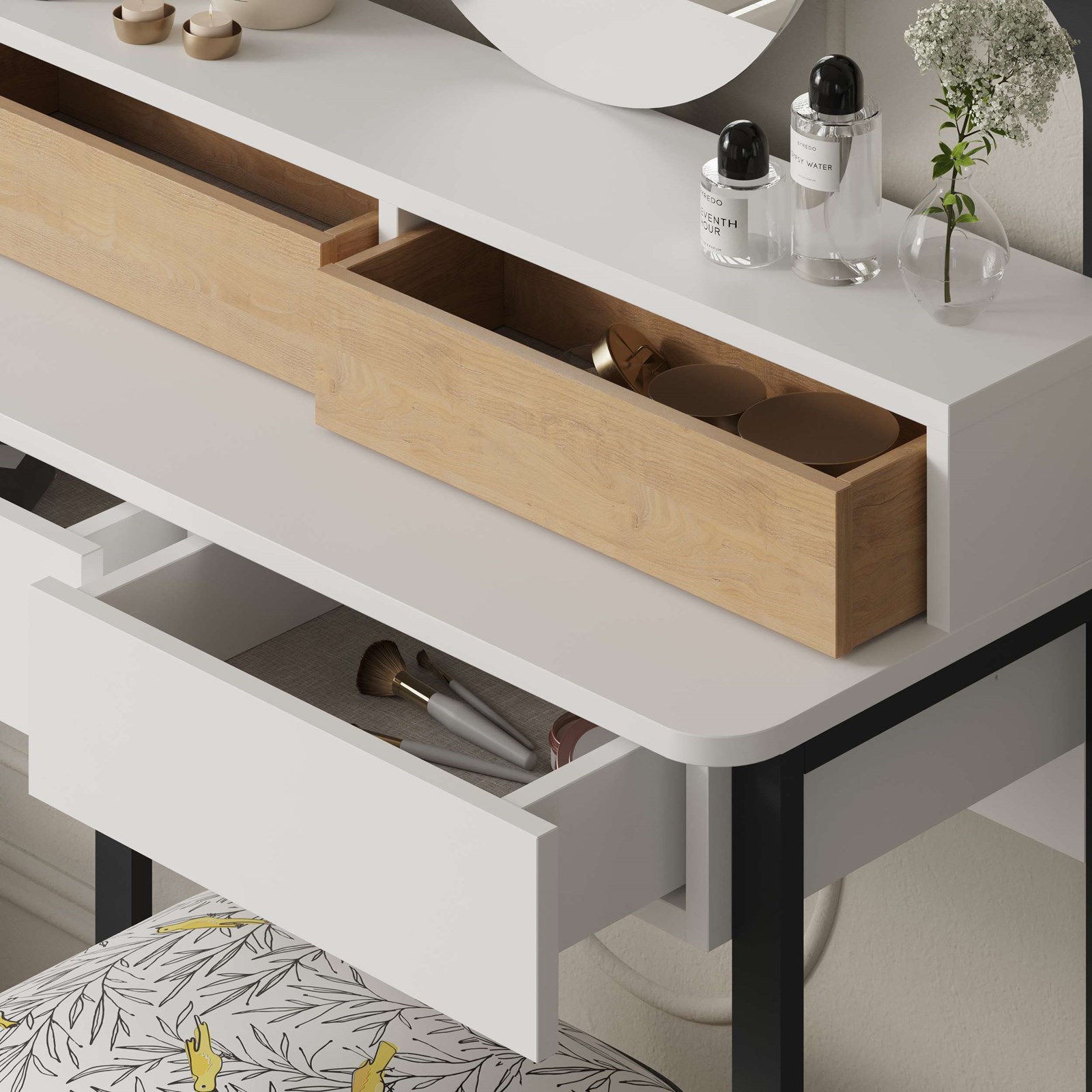 Tavolinë grimi Decortie Lora 90x45x130cm, e bardhë