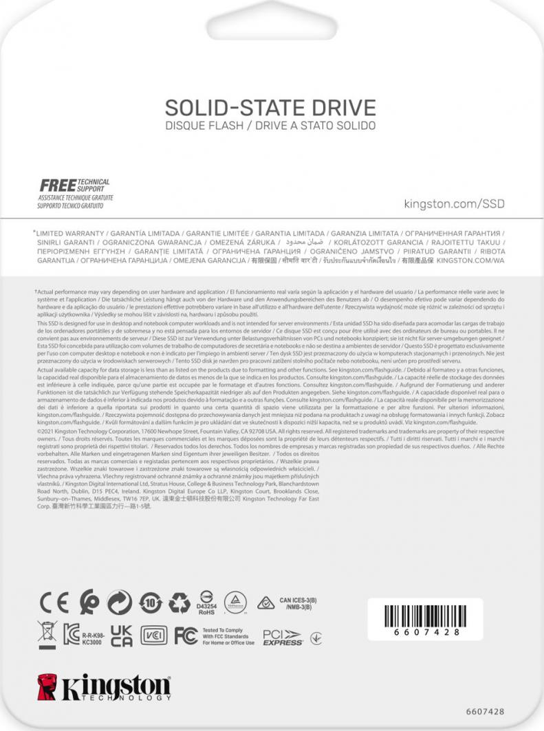 SSD диск Kingston KC3000, 512GB, M.2 2280 PCI-E x4 Gen4 NVMe