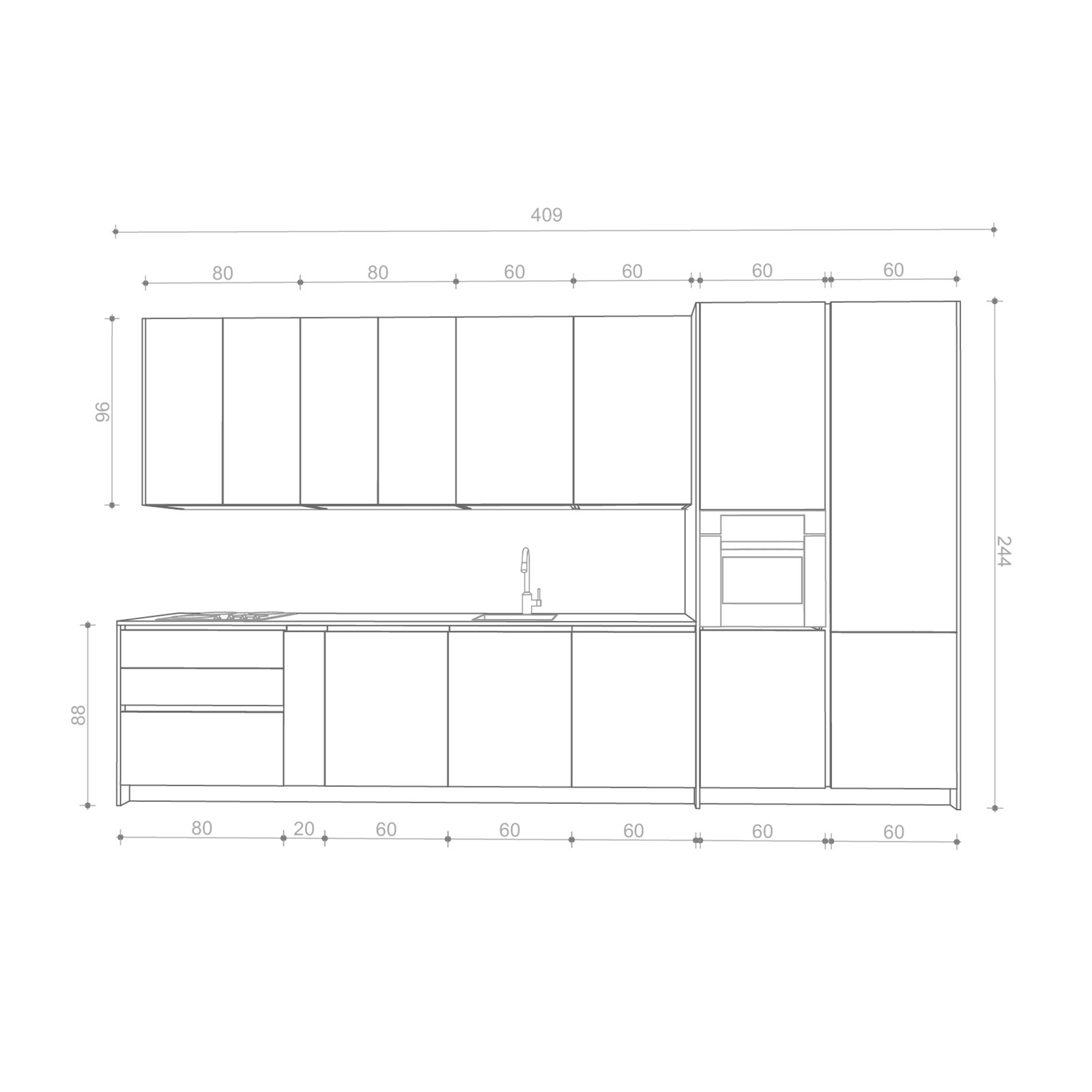 Kuzhinë IMMIGRAND SYSTEMS, Lineare, Techno Grey