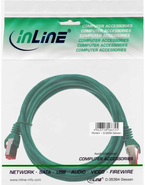 Kabllo rrjeti InLine S/FTP, PiMF, Cat.6, 250MHz, PVC, CCA, e gjelbër, 1m (76111G)