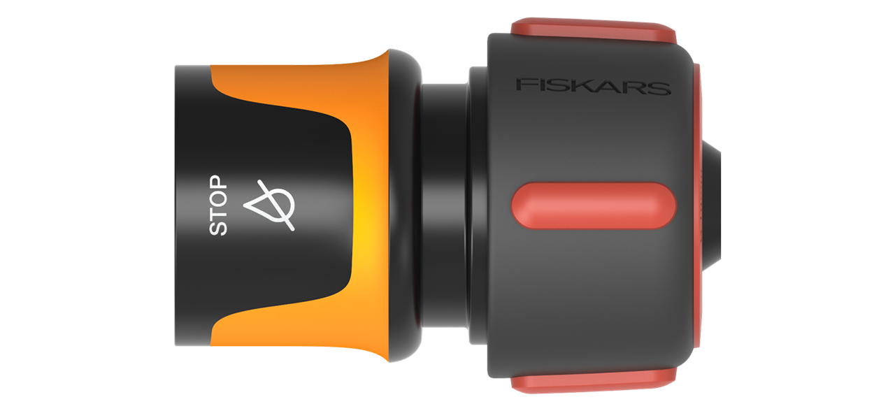 Lidhës gypi Fiskars, për ujë, 19mm(3/4"), zezë/ portokalli