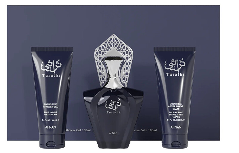 Set për meshkuj Afnan Turathi Blue, EDP 90 ml + balsam pas rruajtjes 100 ml + xhel dushi 100 ml
